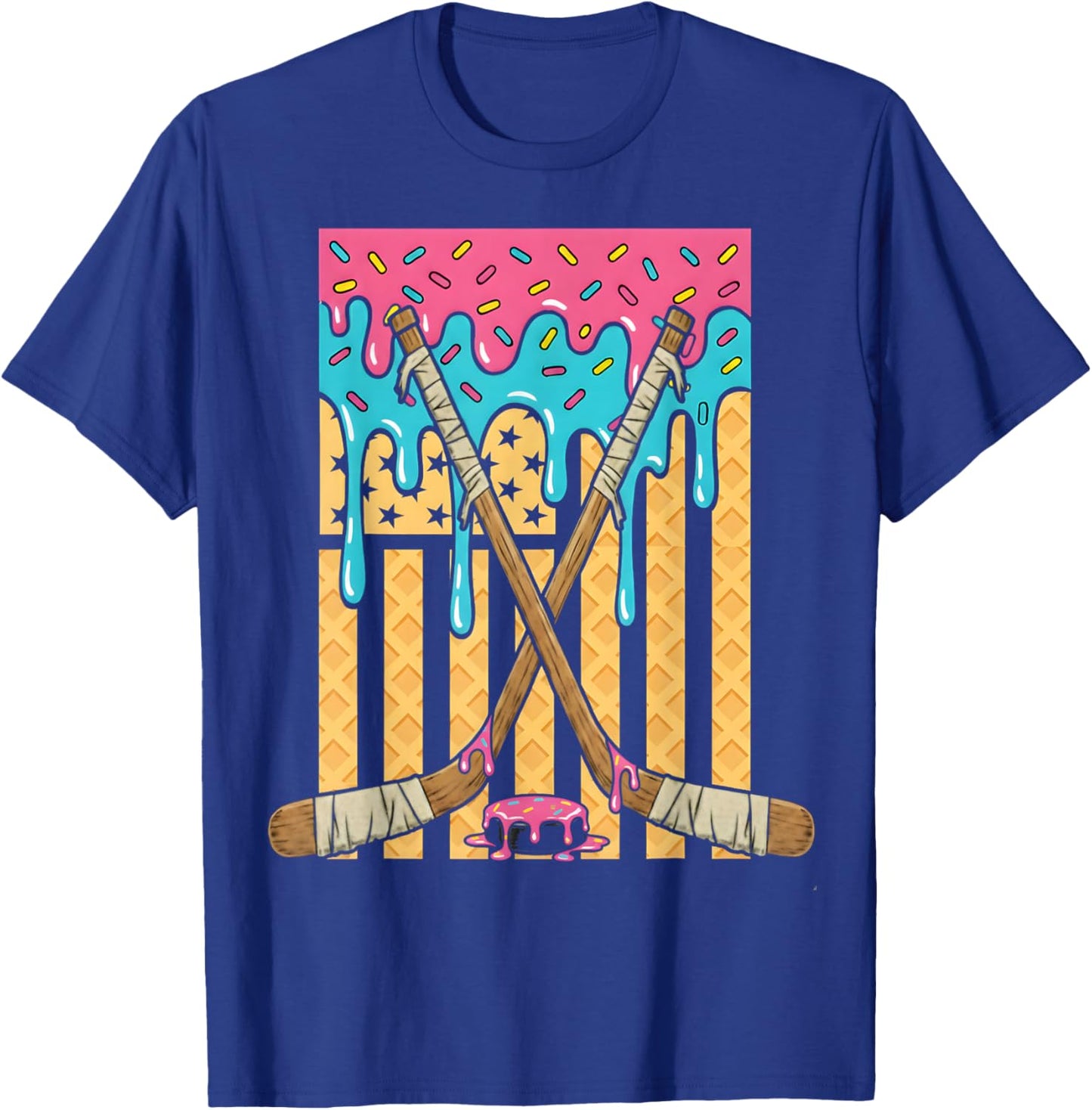 Ice Hockey Ice Cream Drip Boys American Flag Youth Players T-Shirt - T-Shirt | Royal