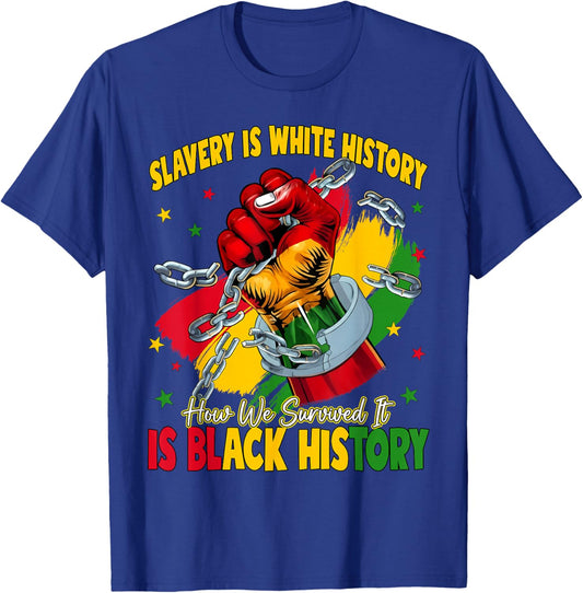 Slavery is White History How We Survived is Black History T-Shirt - T-Shirt | Royal