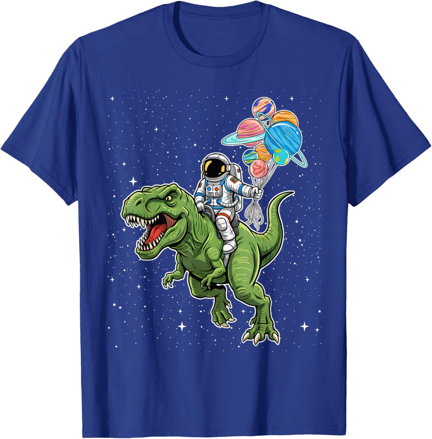 Astronaut Riding T-Rex Dinosaur in Space Funny Boys Kids Men T-Shirt - T-Shirt | Royal