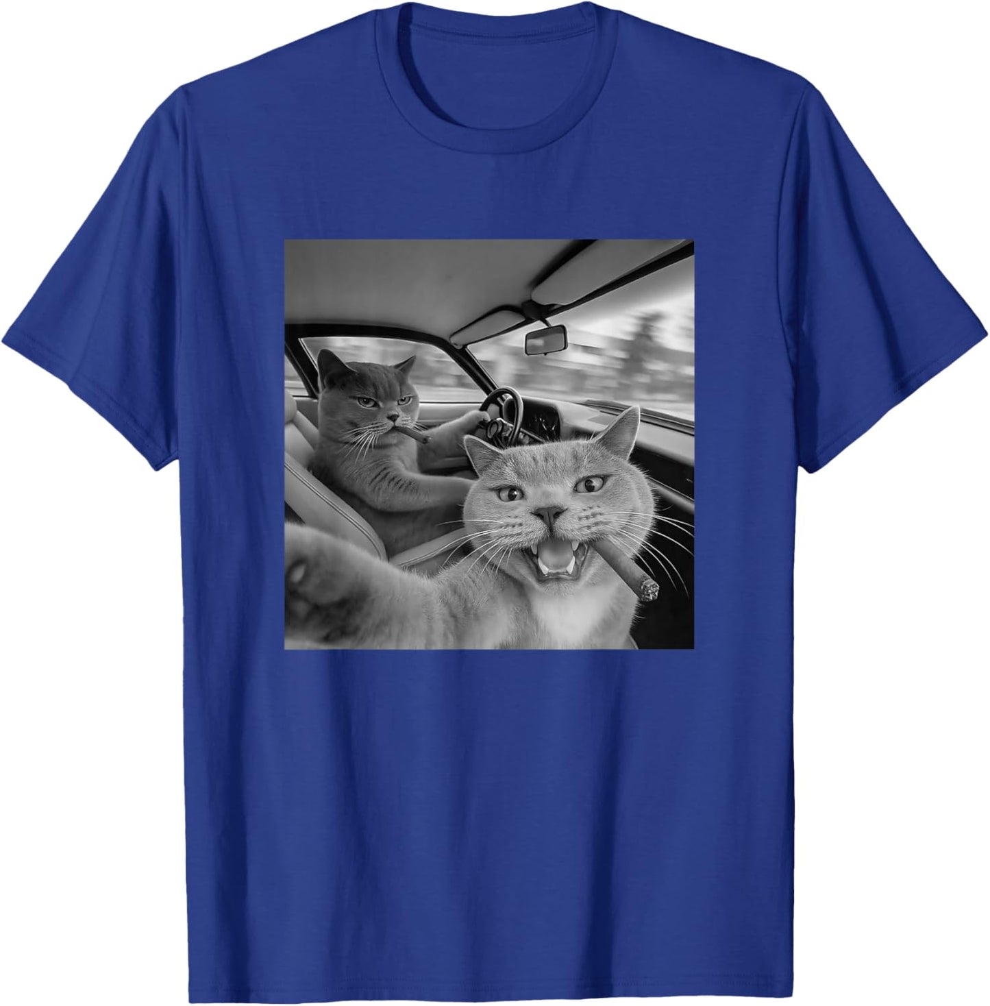 Funny Cat Selfie Smoking in Car T-Shirt - T-Shirt | Royal
