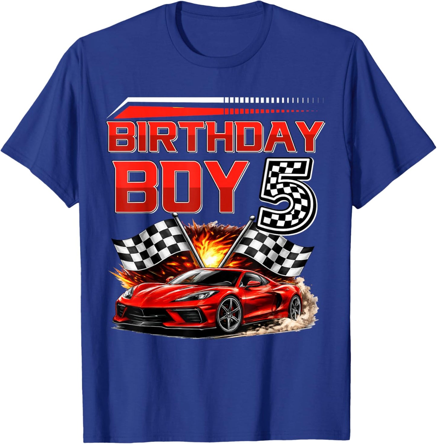 Birthday Boy 5 Years Race Car 5th Birthday Racing Car Kids T-Shirt - T-Shirt | Royal