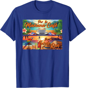 Por La Manana Cafe Puerto Rican Coqui Boricua Coffee PR T-Shirt - T-Shirt | Royal