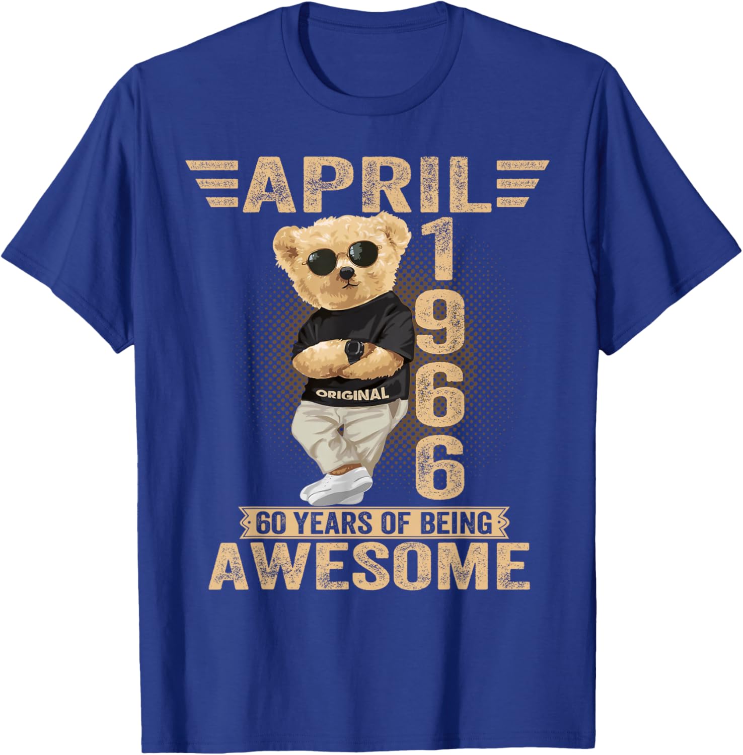 April 60th Birthday Men Women 1966 Awesome Teddy Bear T-Shirt - T-Shirt | Royal