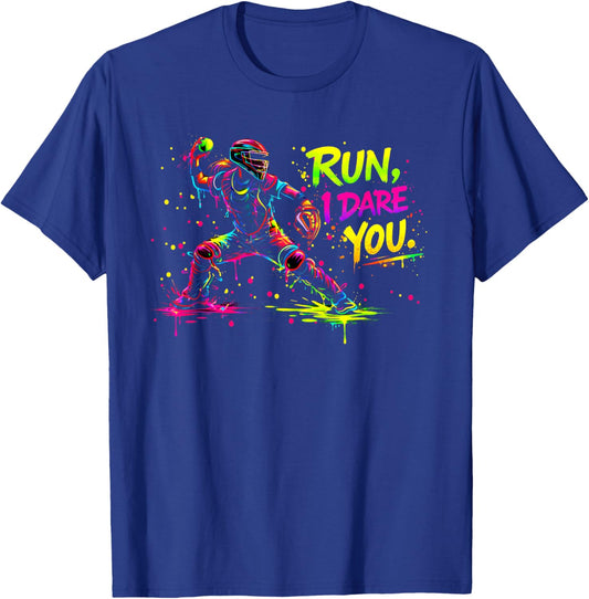 Girls Softball Catcher Graphic Bold Color Splatter Backstop T-Shirt - T-Shirt | Royal