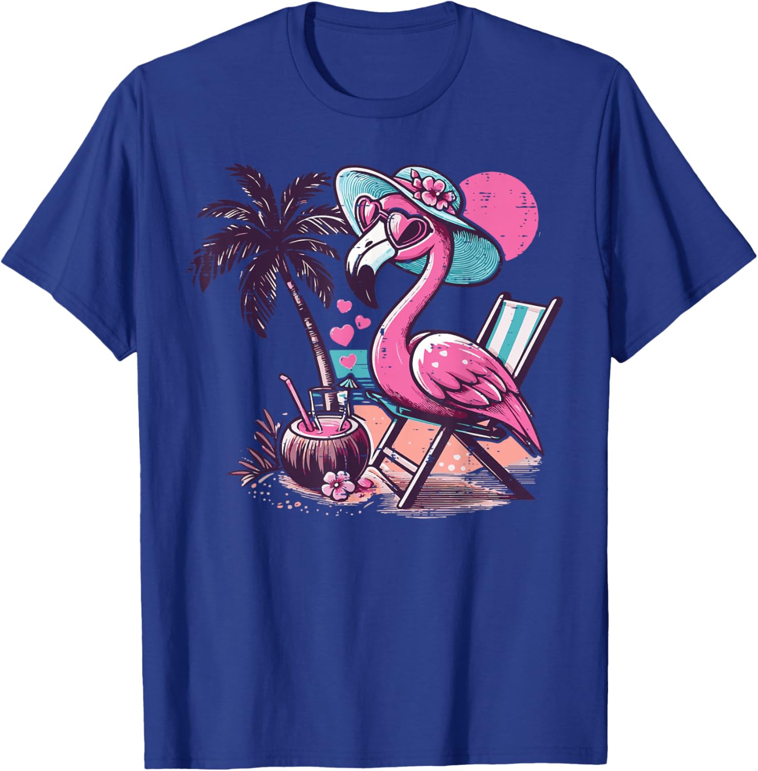 Summer Flamingo Beach Chair Tree Vacation Women Girls Kids T-Shirt - T-Shirt | Royal