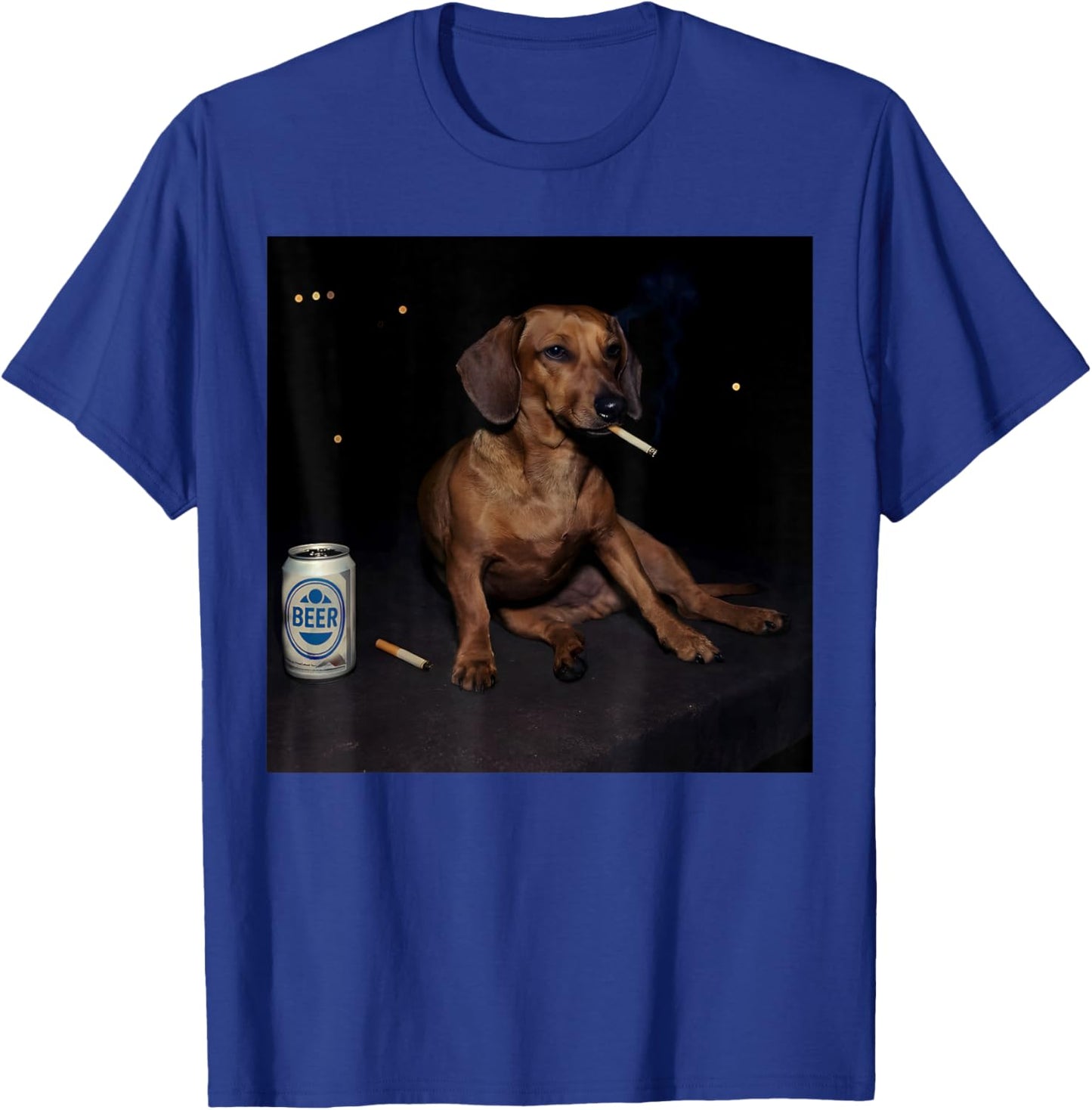 Funny Smoking Dachshund Cigarette Beer Gen Z T-Shirt - T-Shirt | Royal