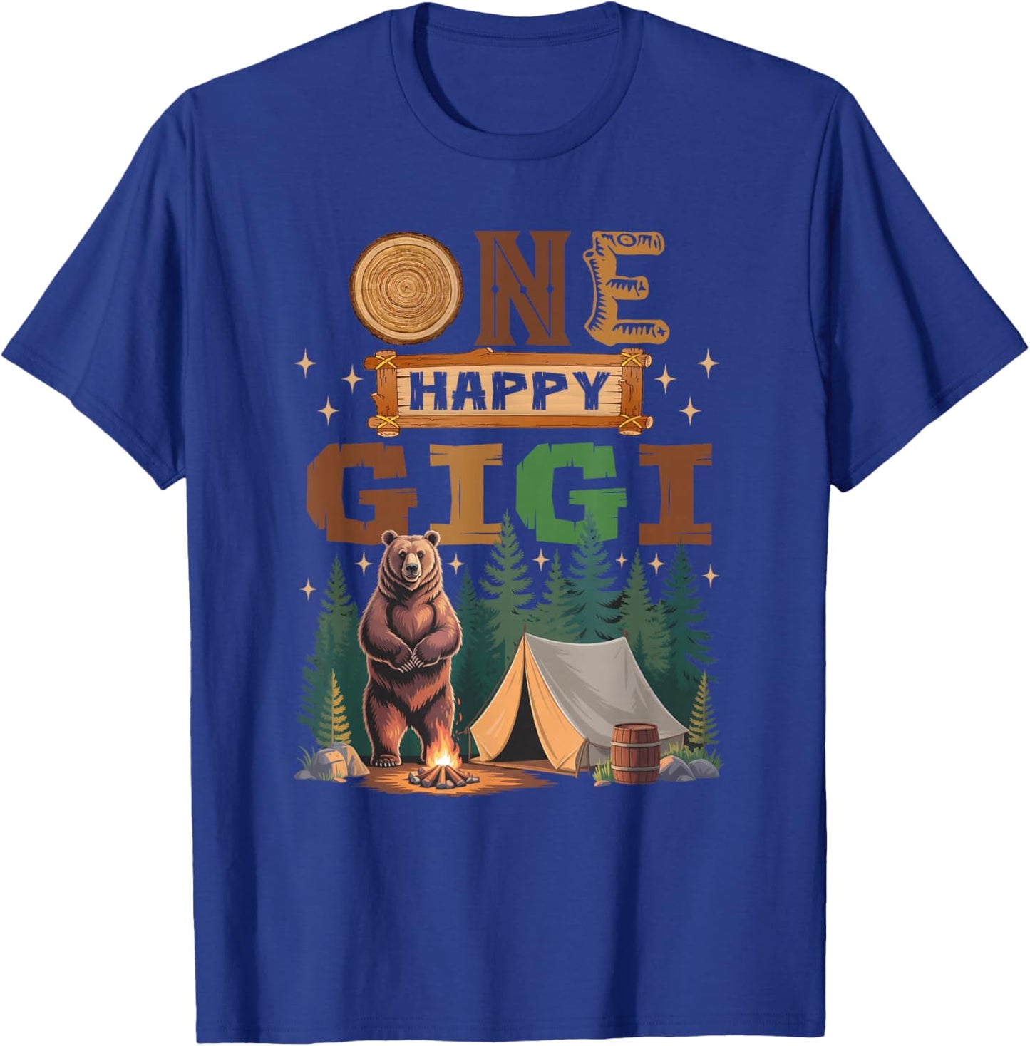 One Happy Gigi Camper 1St Birthday Camping Bear T-Shirt - T-Shirt | Royal