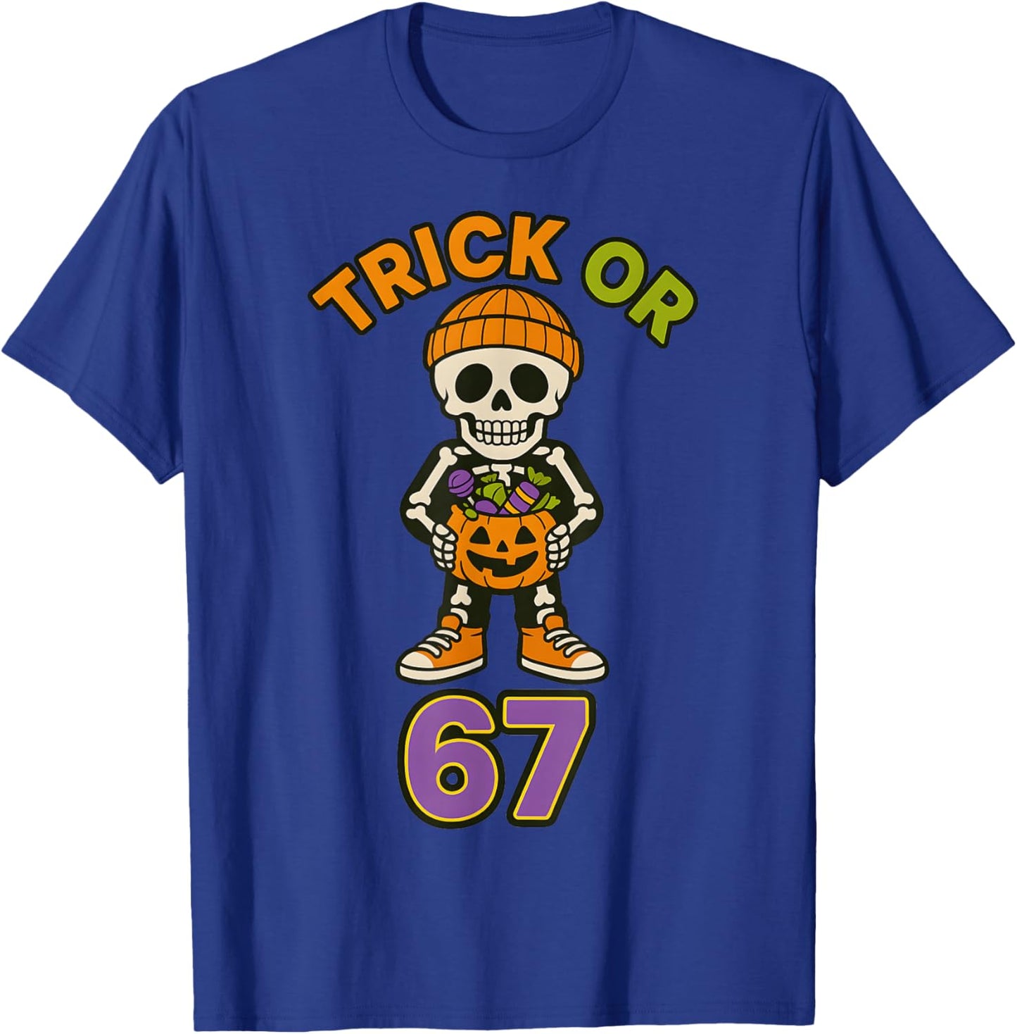Funny 67 Halloween Trick Or Treat Skeleton Boys Six Seven T-Shirt - T-Shirt | Royal