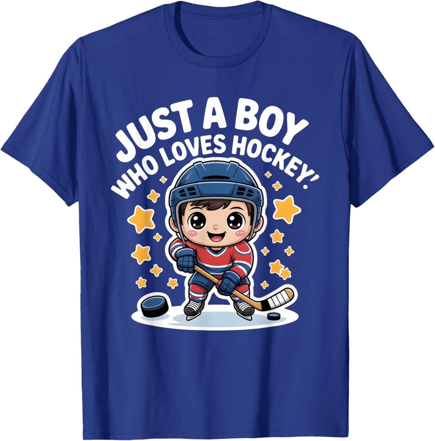 Just A Boy Who Loves Hockey Kids Cute Ice Hockey T-Shirt - T-Shirt | Royal