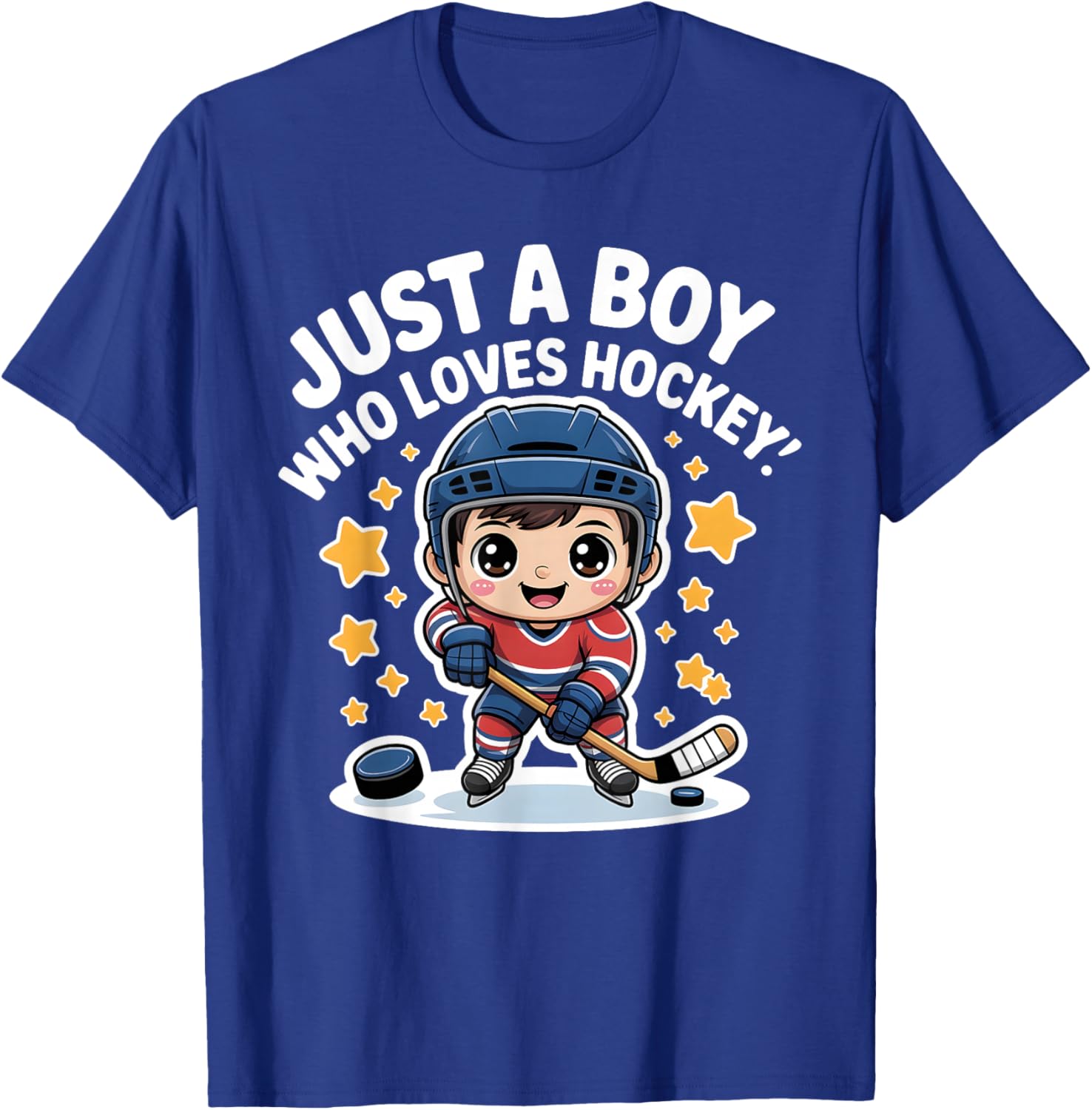 Just A Boy Who Loves Hockey Kids Cute Ice Hockey T-Shirt - T-Shirt | Royal