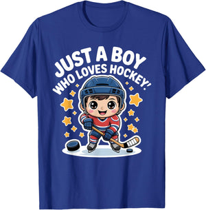 Just A Boy Who Loves Hockey Kids Cute Ice Hockey T-Shirt - T-Shirt | Royal