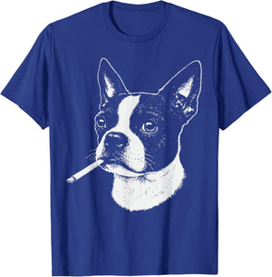 Boston Terrier Meme Funny Dog Smoking Cigarette T-Shirt - T-Shirt | Royal
