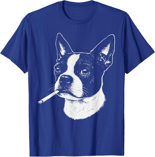 Boston Terrier Meme Funny Dog Smoking Cigarette T-Shirt - T-Shirt | Royal