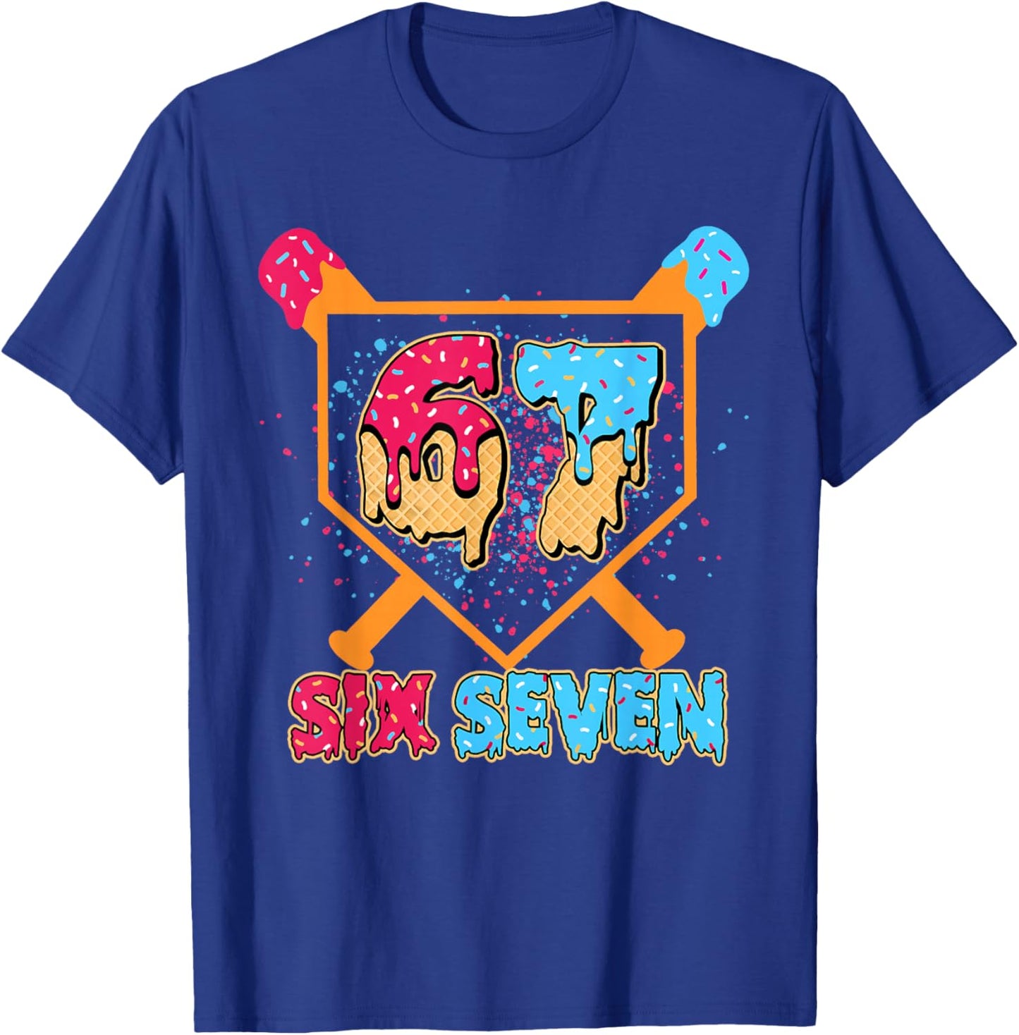 Six Seven Ice Cream Drip Cool Meme 67 Funny Number T-Shirt - T-Shirt | Royal
