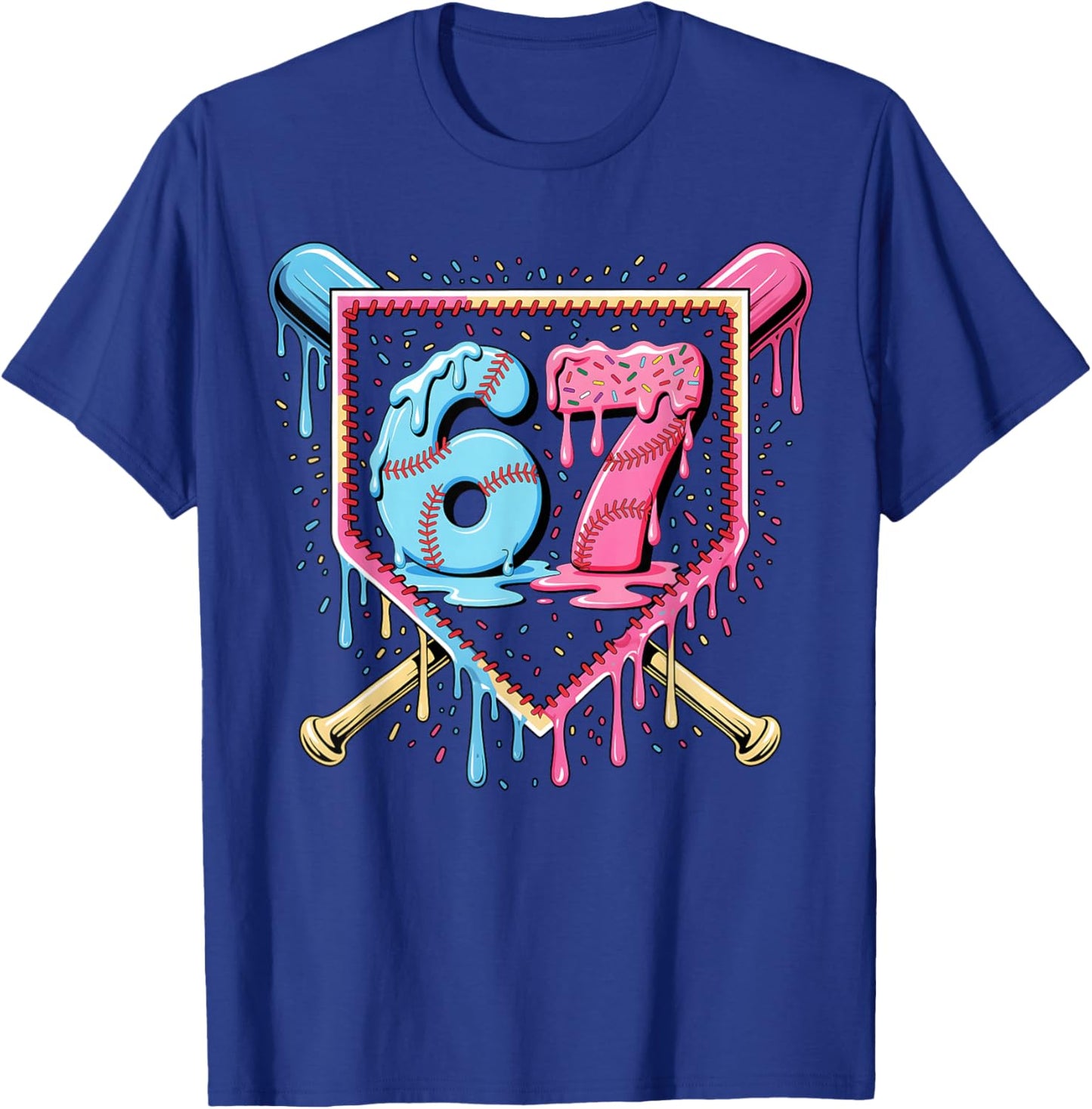 Baseball 67 Ice Cream Drip Funny Six Seven Meme Boy Girl Kid T-Shirt - T-Shirt | Royal