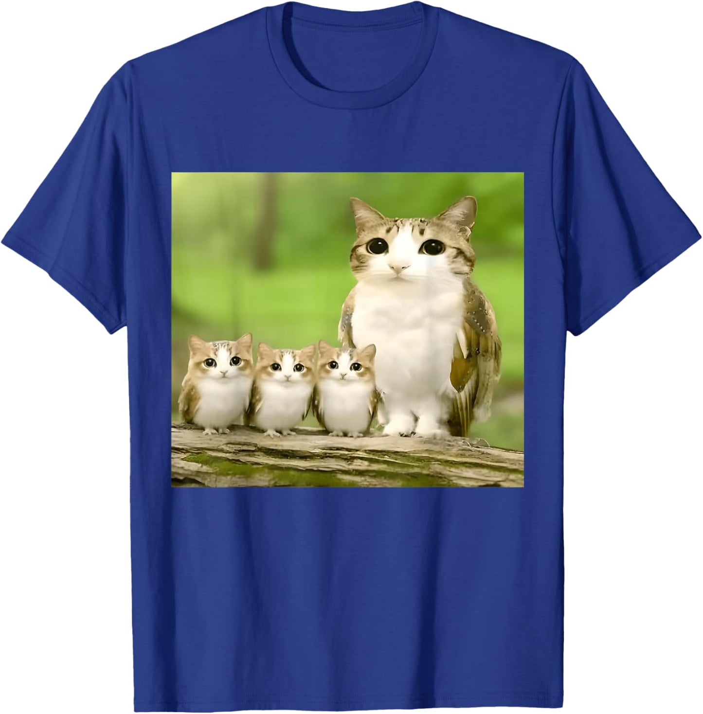 Meowl Mom with Babies meolws Funny cat owl Cute brainrot T-Shirt - T-Shirt | Royal