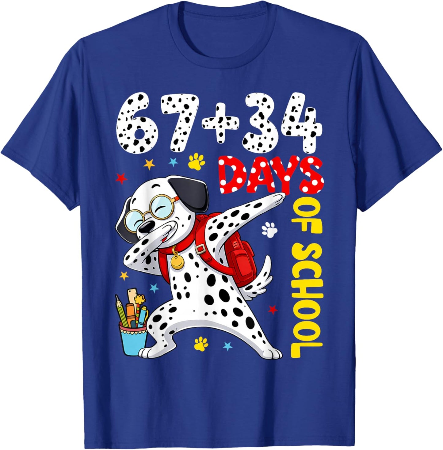 67 34 Days of School Dog Kids Boy Dabbing 100 Days of School T-Shirt - T-Shirt | Royal