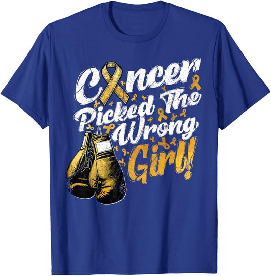 Childhood Cancer Picked The Wrong Girl Awareness Support T-Shirt - T-Shirt | Royal