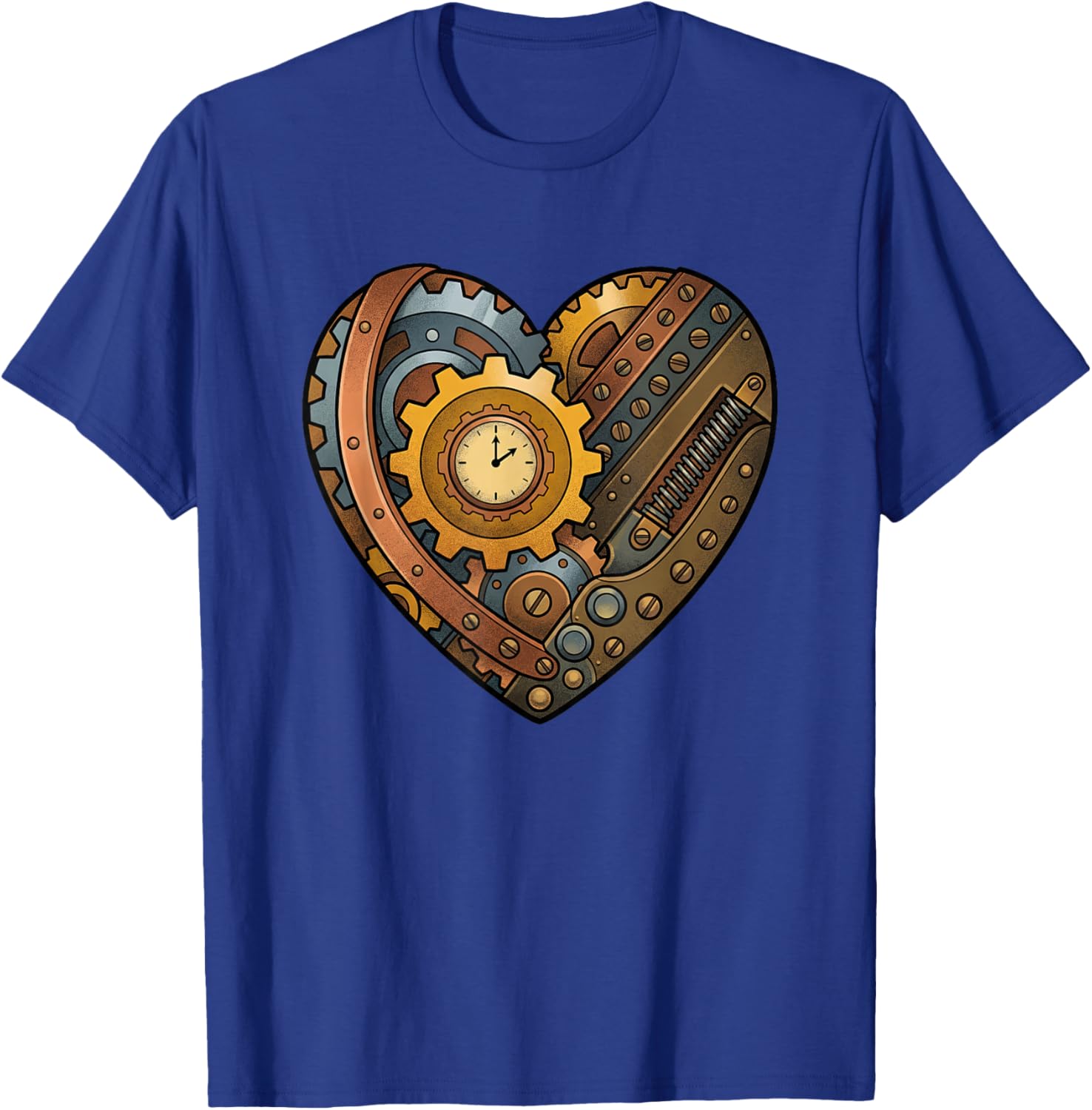Steampunk Clockwork Heart with Cogs and Time Motif T-Shirt - T-Shirt | Royal