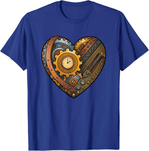 Steampunk Clockwork Heart with Cogs and Time Motif T-Shirt - T-Shirt | Royal