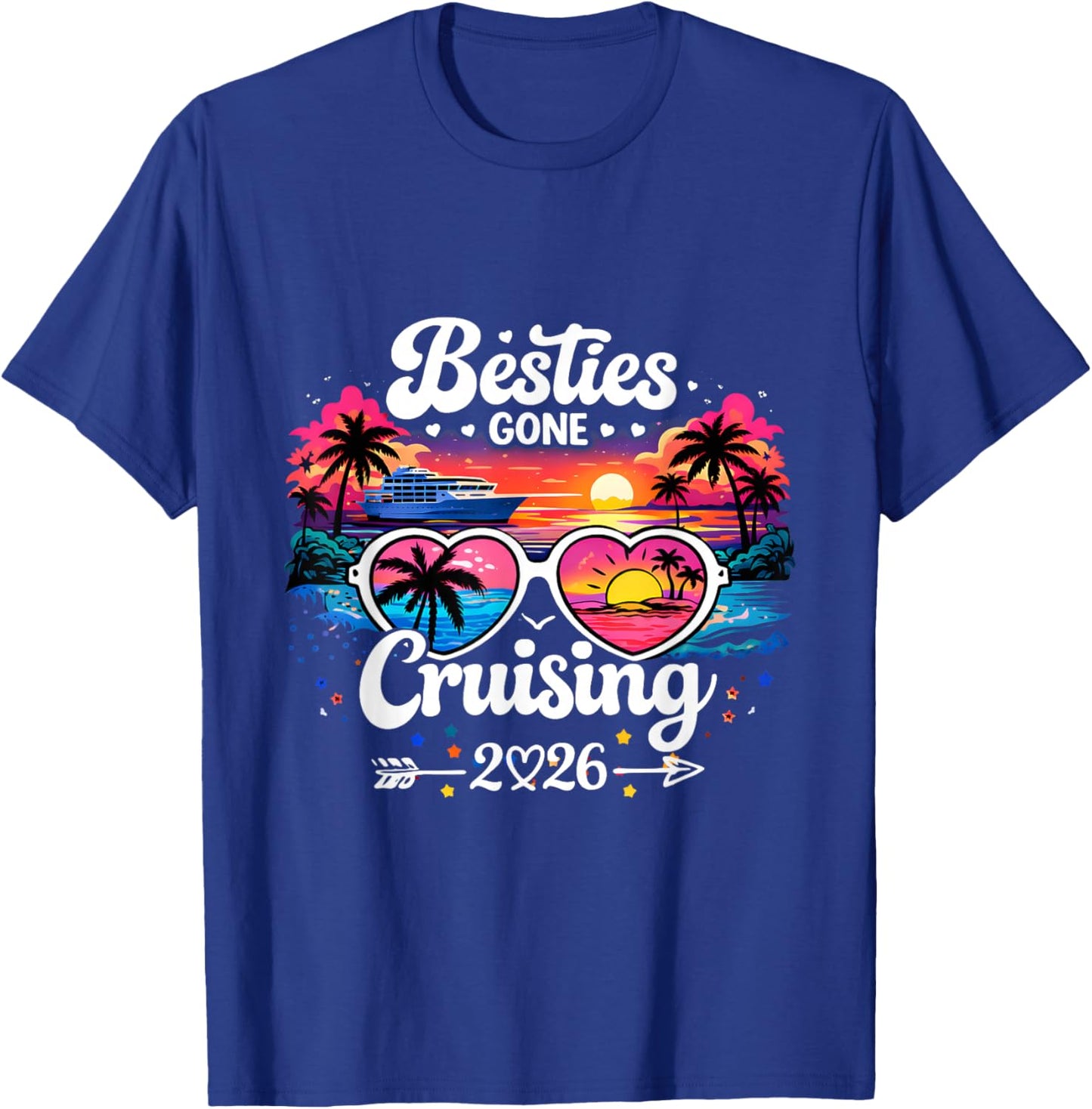 Besties Gone Cruising 2026 Girls Trip Sunset T-Shirt - T-Shirt | Royal