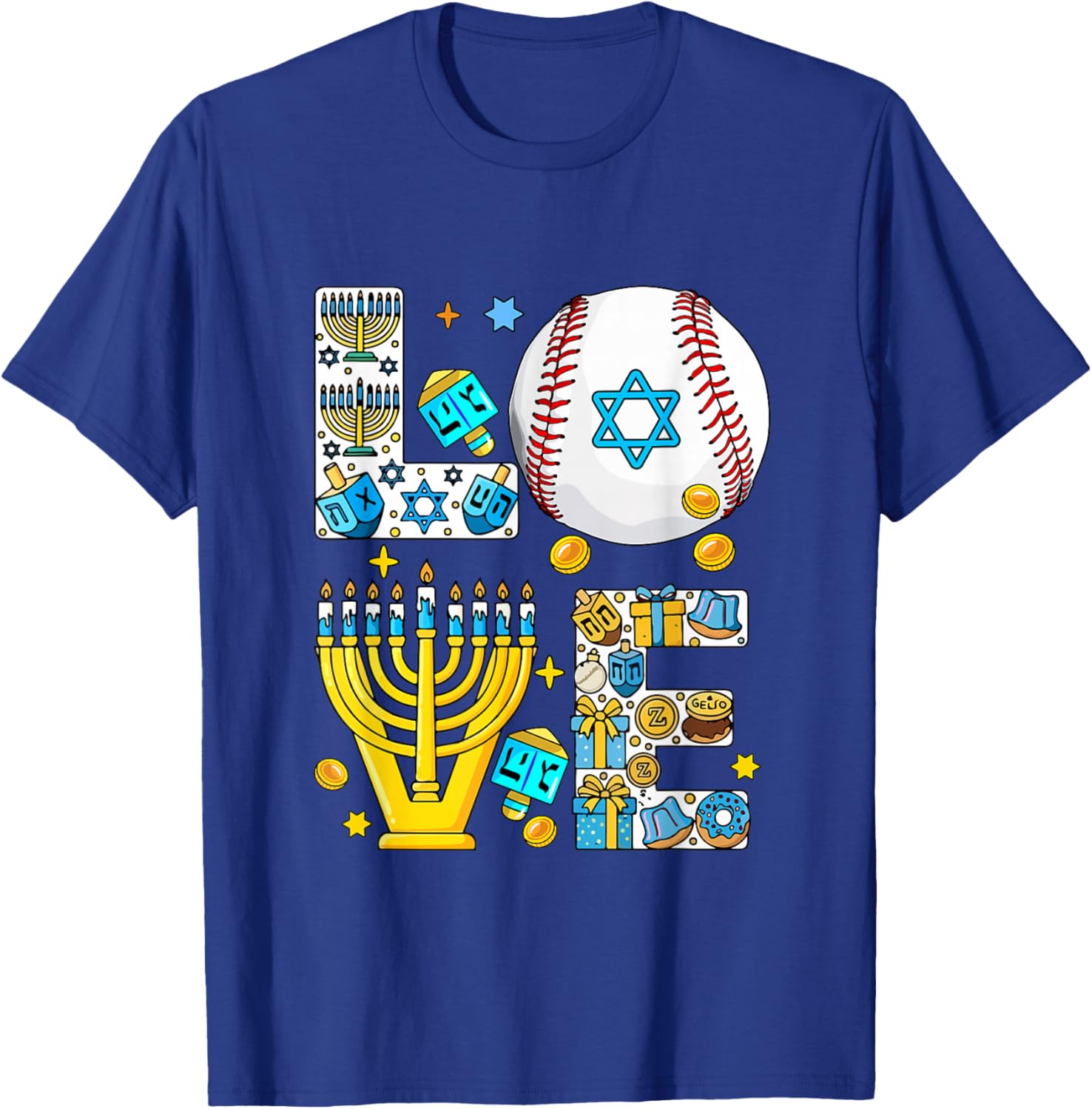 Love Hanukkah Menorah Costume Baseball Lover Player Team T-Shirt - T-Shirt | Royal
