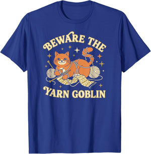 Beware The Yarn Goblin Funny Crocheting Cat T-Shirt - T-Shirt | Royal