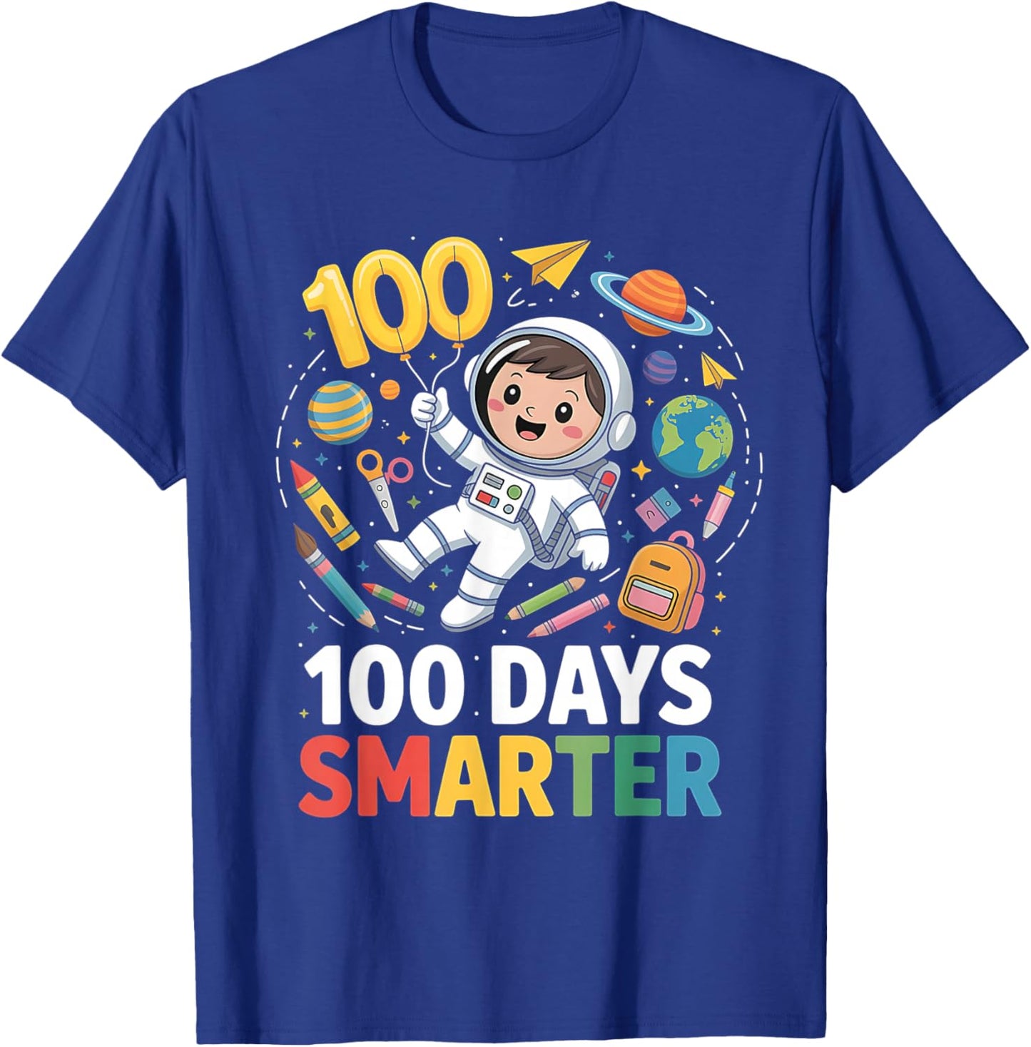100 Days Smarter Space Astronaut 100 Day School Boys Kids T-Shirt - T-Shirt | Royal