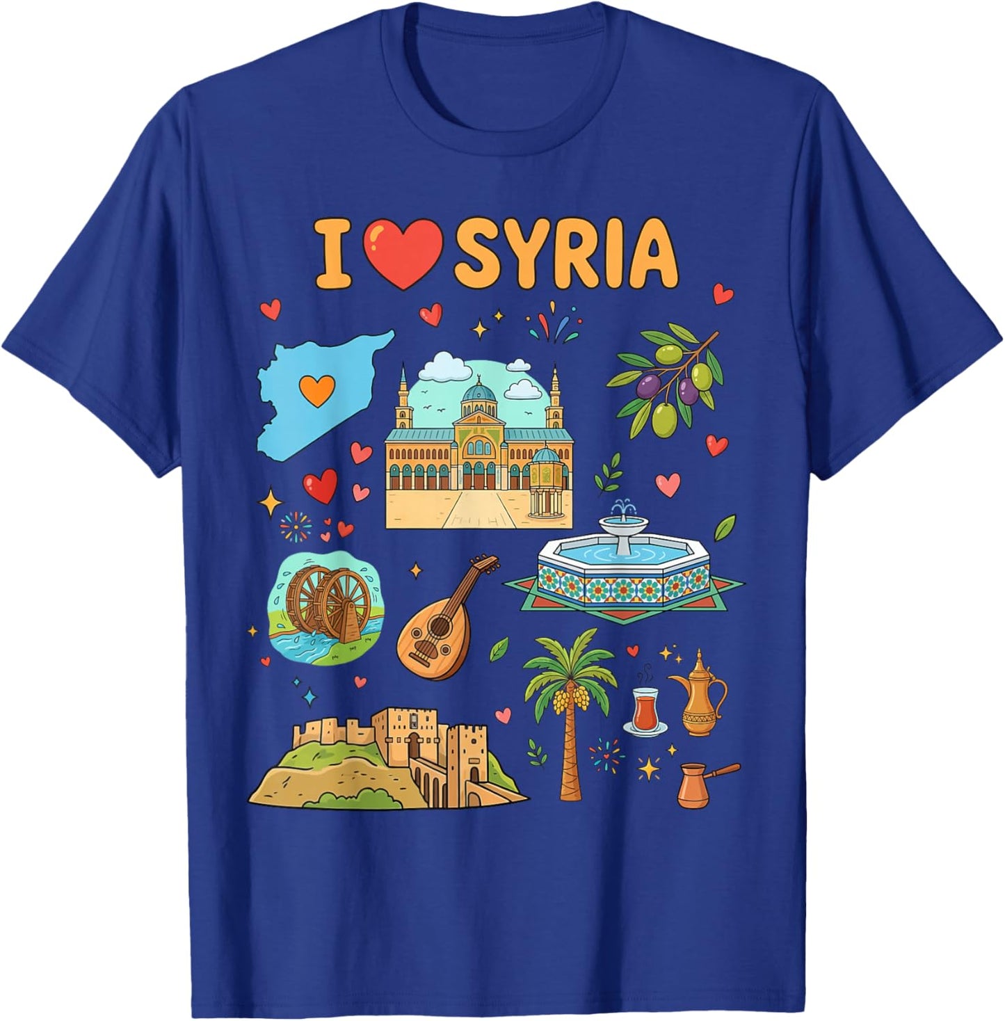I Love Syria, Cute Cultural Icons Design, Syrian Heritage T-Shirt - T-Shirt | Royal
