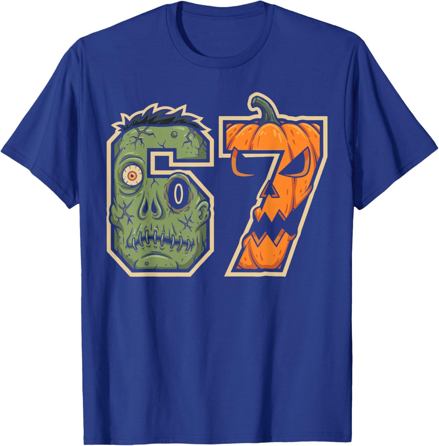 67 Zombie Pumpkin Six Seven Halloween Meme T-Shirt - T-Shirt | Royal