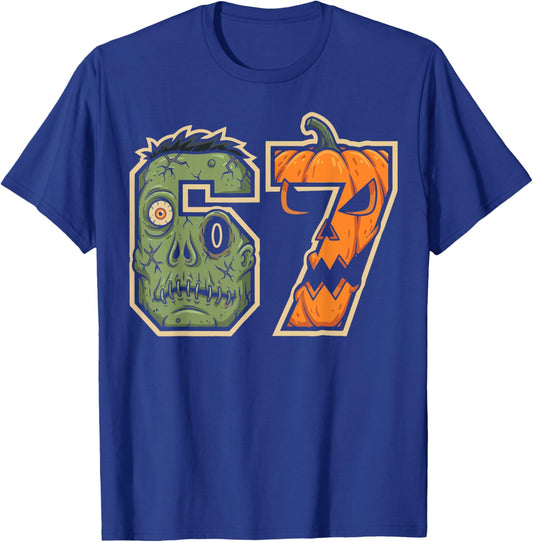 67 Zombie Pumpkin Six Seven Halloween Meme T-Shirt - T-Shirt | Royal