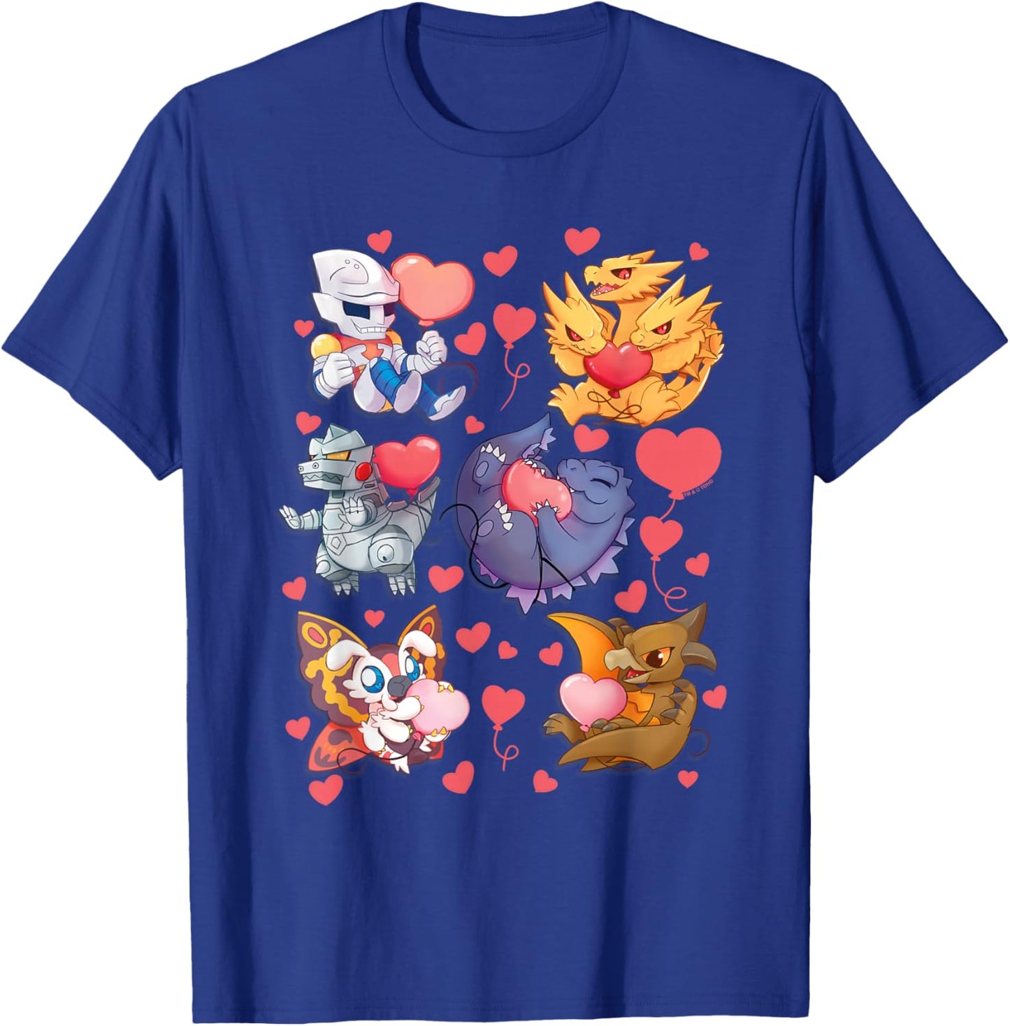 Godzilla Heart Character Collage Valentine's Day Love Kaiju T-Shirt - T-Shirt | Royal
