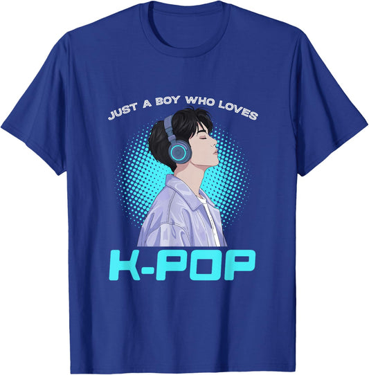 Funny Just A Boy Who Loves K-Pop Korean Music Headphones T-Shirt - T-Shirt | Royal