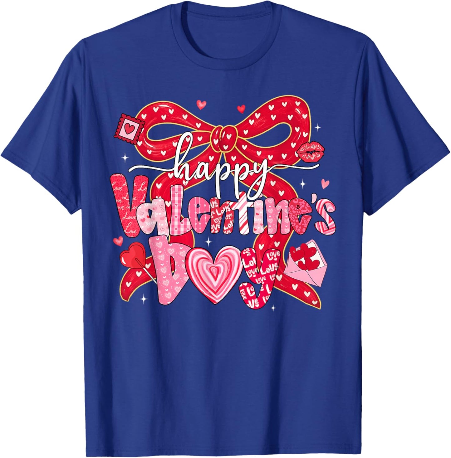 Coquette Bow Happy Valentine Heart Love Girl Women Kid T-Shirt - T-Shirt | Royal