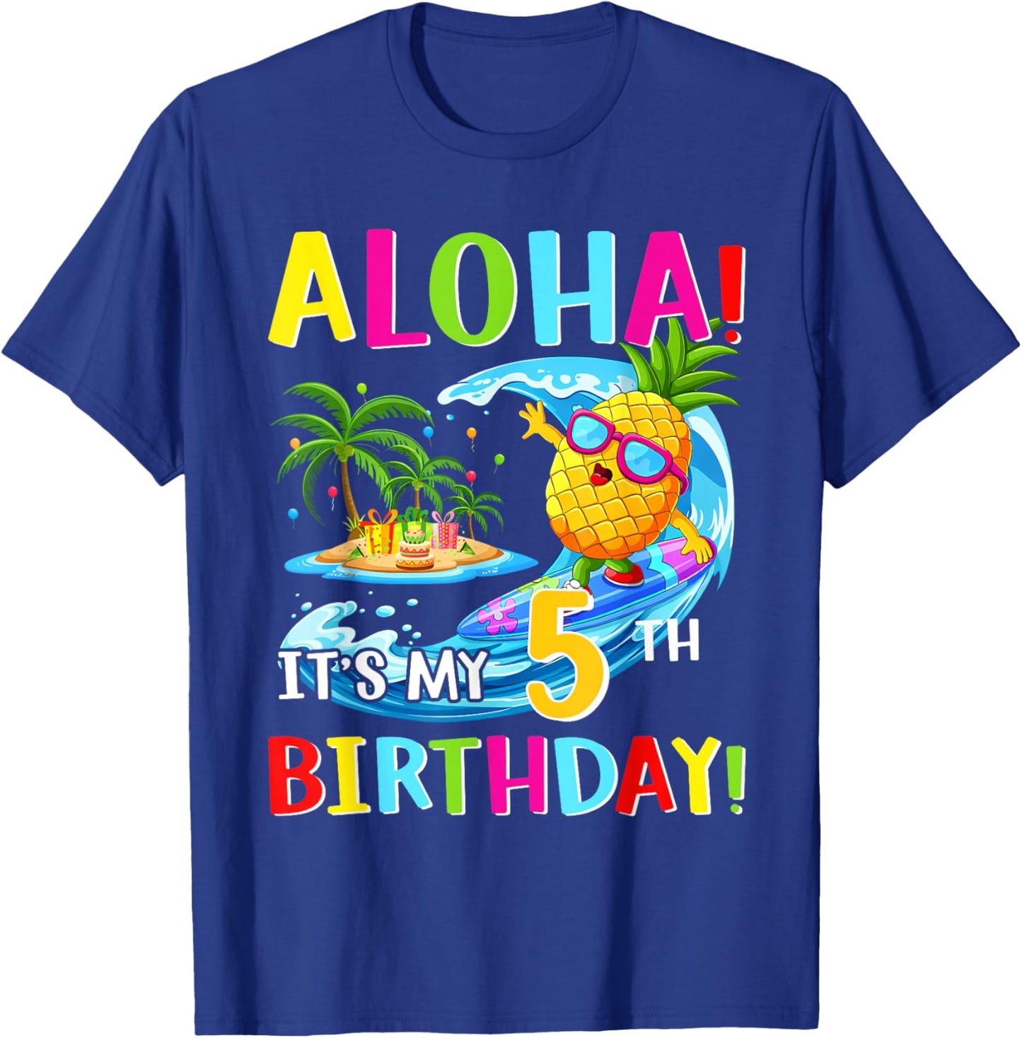 Hawaii Aloha It's My 5th Birthday Tropical Trip Kids Gift T-Shirt - T-Shirt | Royal