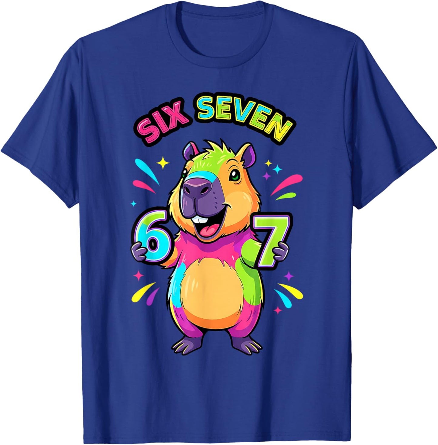 Funny Colorful Capybara Six Seven 67 Cartoon Kids Boys T-Shirt - T-Shirt | Royal
