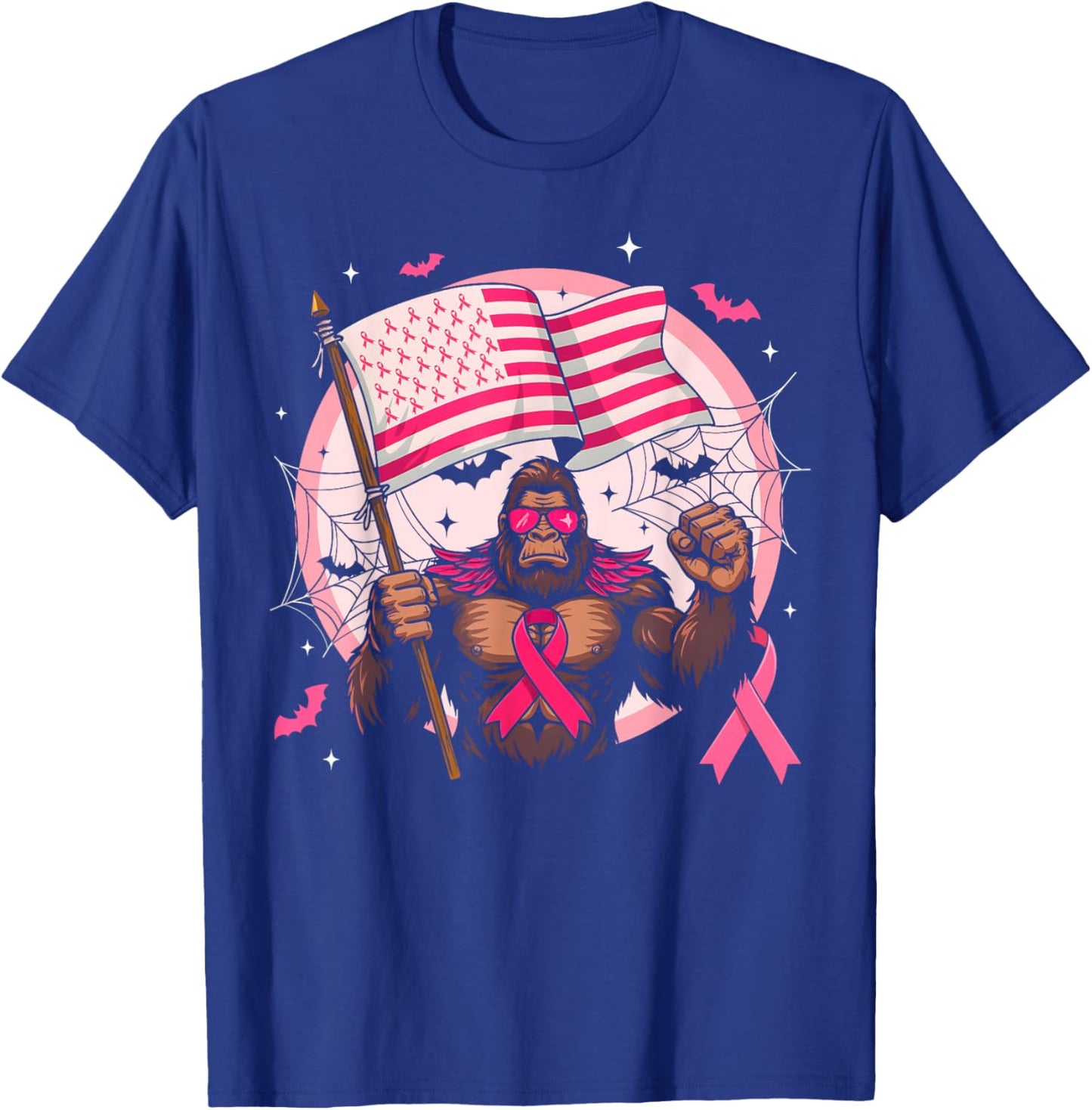 Bigfoot Pink Ribbon Breast Cancer Awareness Month Women Men T-Shirt - T-Shirt | Royal