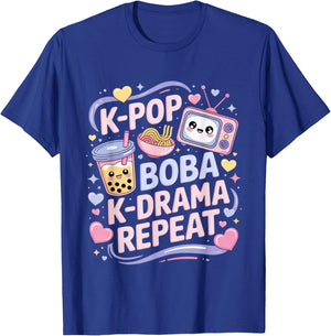 K-Pop Boba K-Drama Repeat K-POP Music Lover Kawaii Korean T-Shirt - T-Shirt | Royal