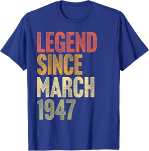 79 Year Old Legend Since March 1947 Retro 79th Birthday T-Shirt - T-Shirt | Royal