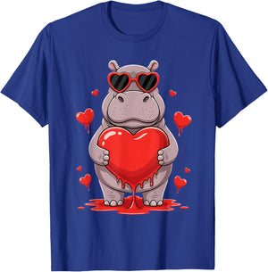 Valentines Day Cute Valentine Hippo Lover T-Shirt - T-Shirt | Royal