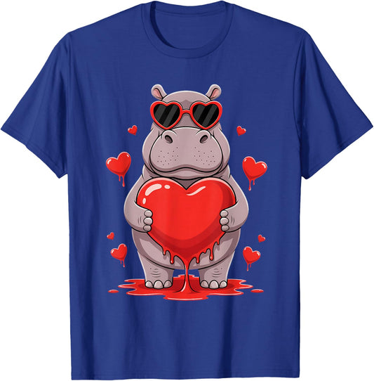 Valentines Day Cute Valentine Hippo Lover T-Shirt - T-Shirt | Royal