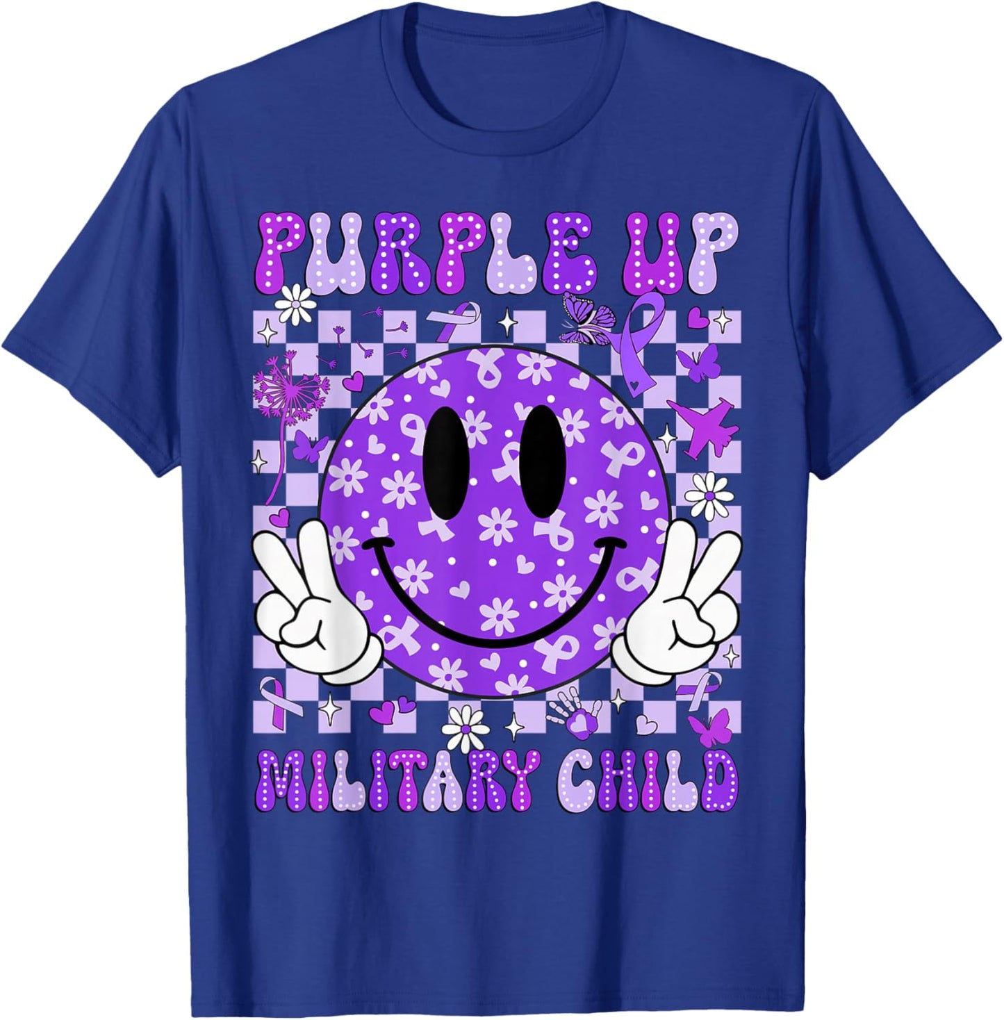Purple Up Military Child Month Smile Face Women Men Kids T-Shirt - T-Shirt | Royal