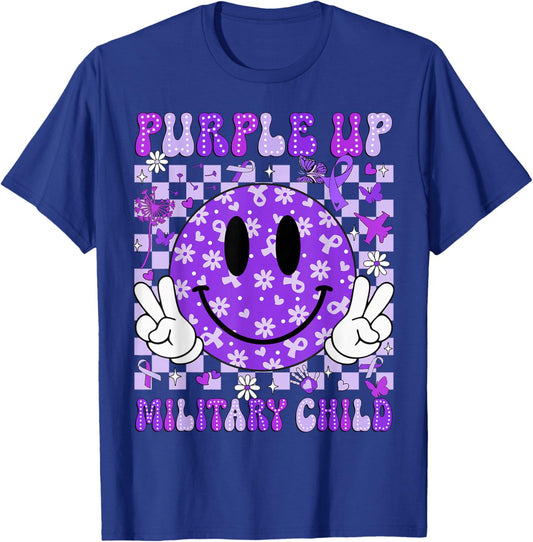Purple Up Military Child Month Smile Face Women Men Kids T-Shirt - T-Shirt | Royal