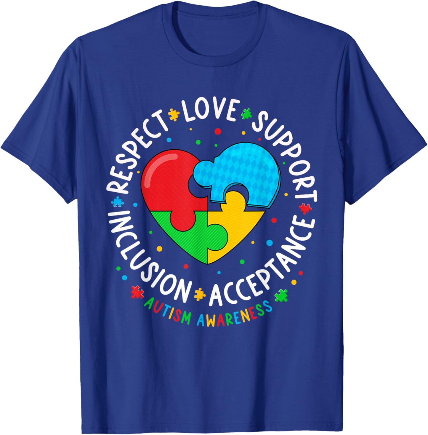 Autism Awareness Heart Respect Love Support Men Women Kid T-Shirt - T-Shirt | Royal