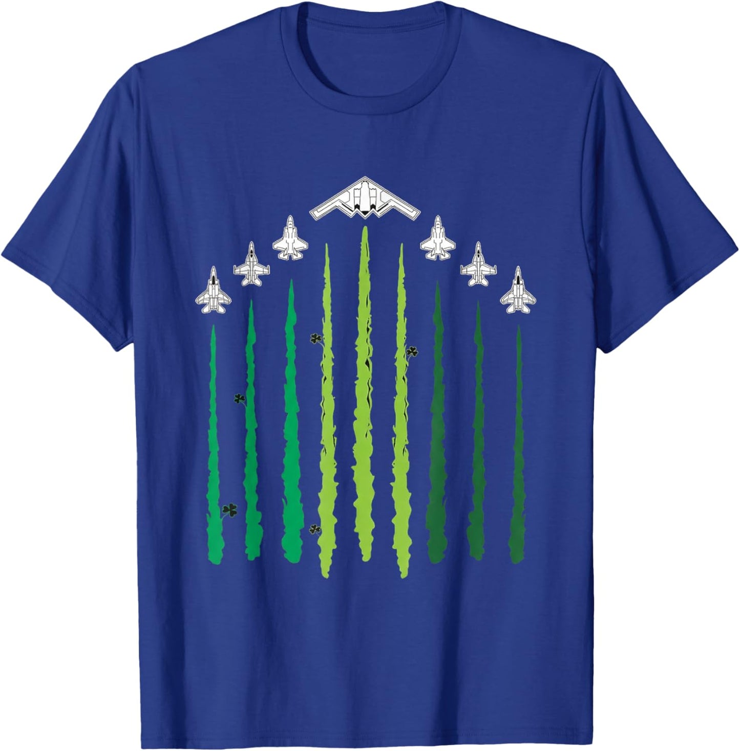 Lucky Stealth Bomber Shamrock Jet Formation St Patricks Day T-Shirt - T-Shirt | Royal