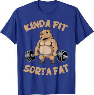 Kinda Fit Sorta Fat Funny Gym Capybara Weightlifting Workout T-Shirt - T-Shirt | Royal