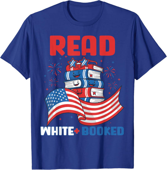 Red White and Booked 4th of July Patriotic Book Lover Art T-Shirt - T-Shirt | Royal
