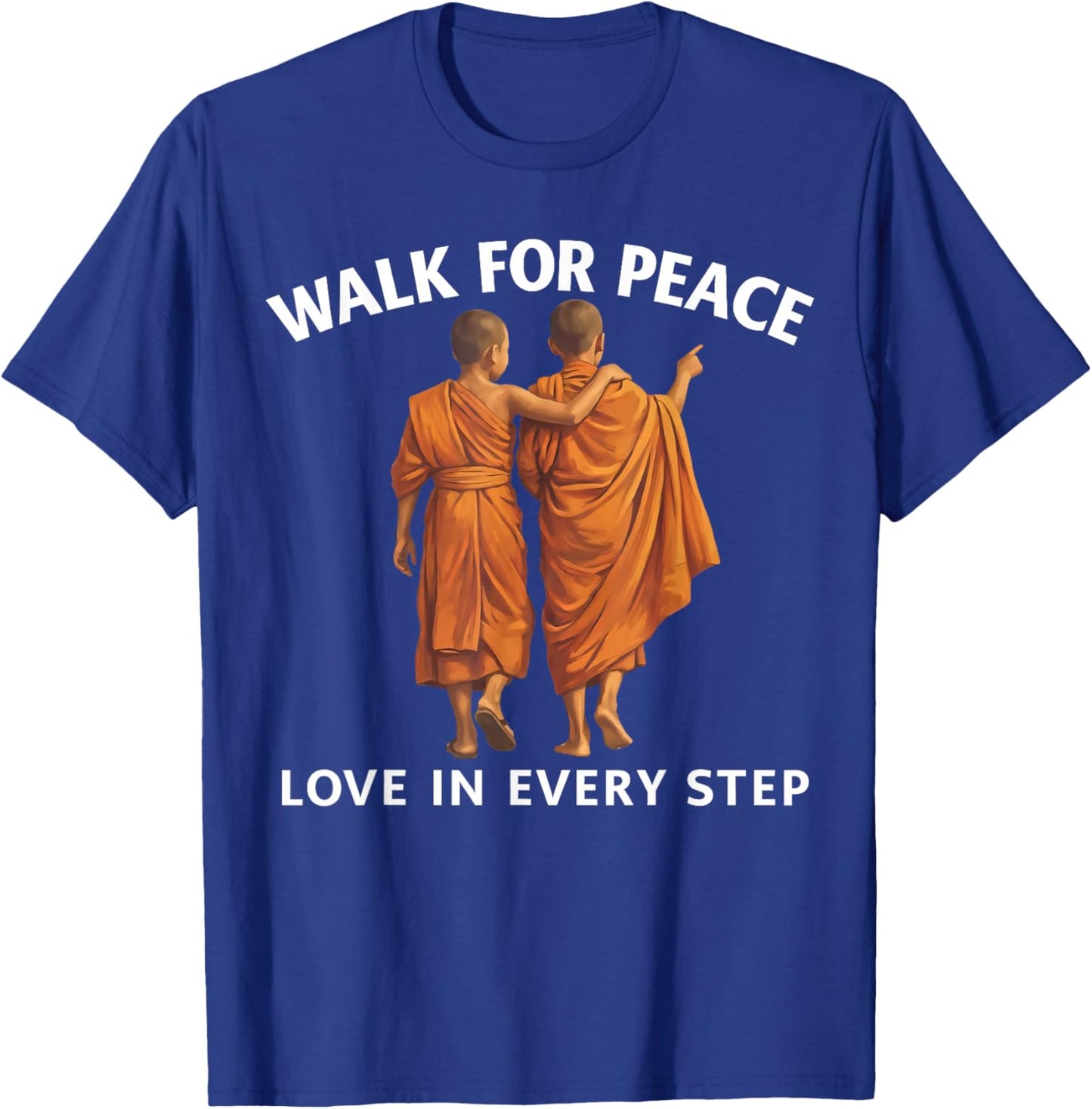 Retro Peace Walking Monks & Dog Minimalist Zen Art T-Shirt - T-Shirt | Royal