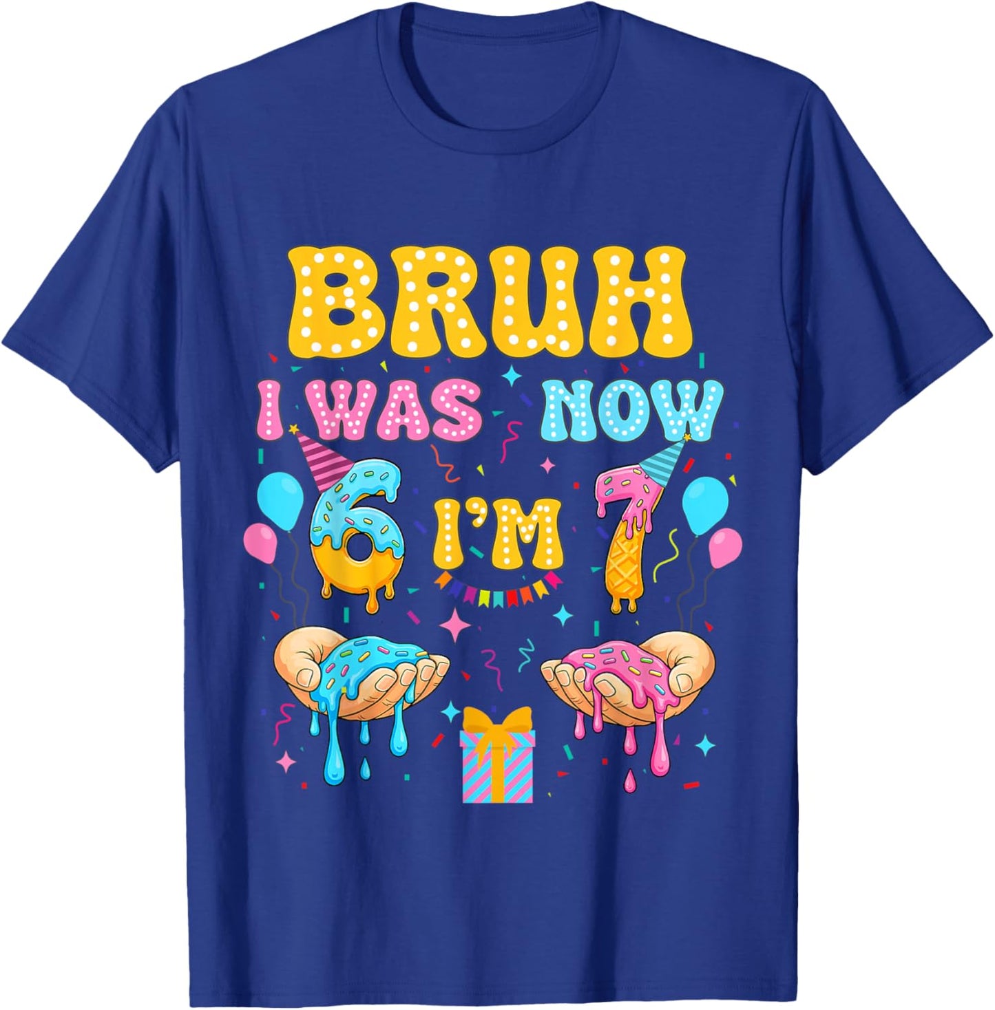6 7 Birthday Gifts Decorations I was 6 Now Im 7 Shirt Boy T-Shirt - T-Shirt | Royal