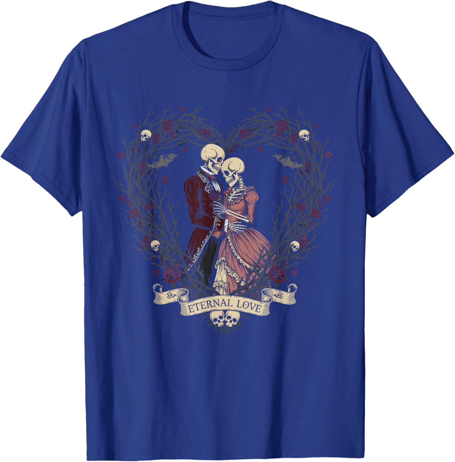 Victorian Gothic Skeleton Thorn Heart Couple Anti Valentine T-Shirt - T-Shirt | Royal